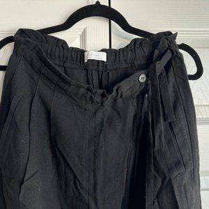 Oak and Fort Linen High Waist Paper Bag Pant Black Lounge Copped Leg Women Sz L